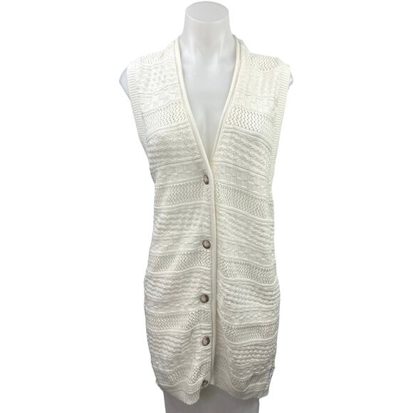 Vintage 70’s Pierre Cardin White Crochet Sleeveless Vest Cardigan Sweater Top M - Picture 1 of 5